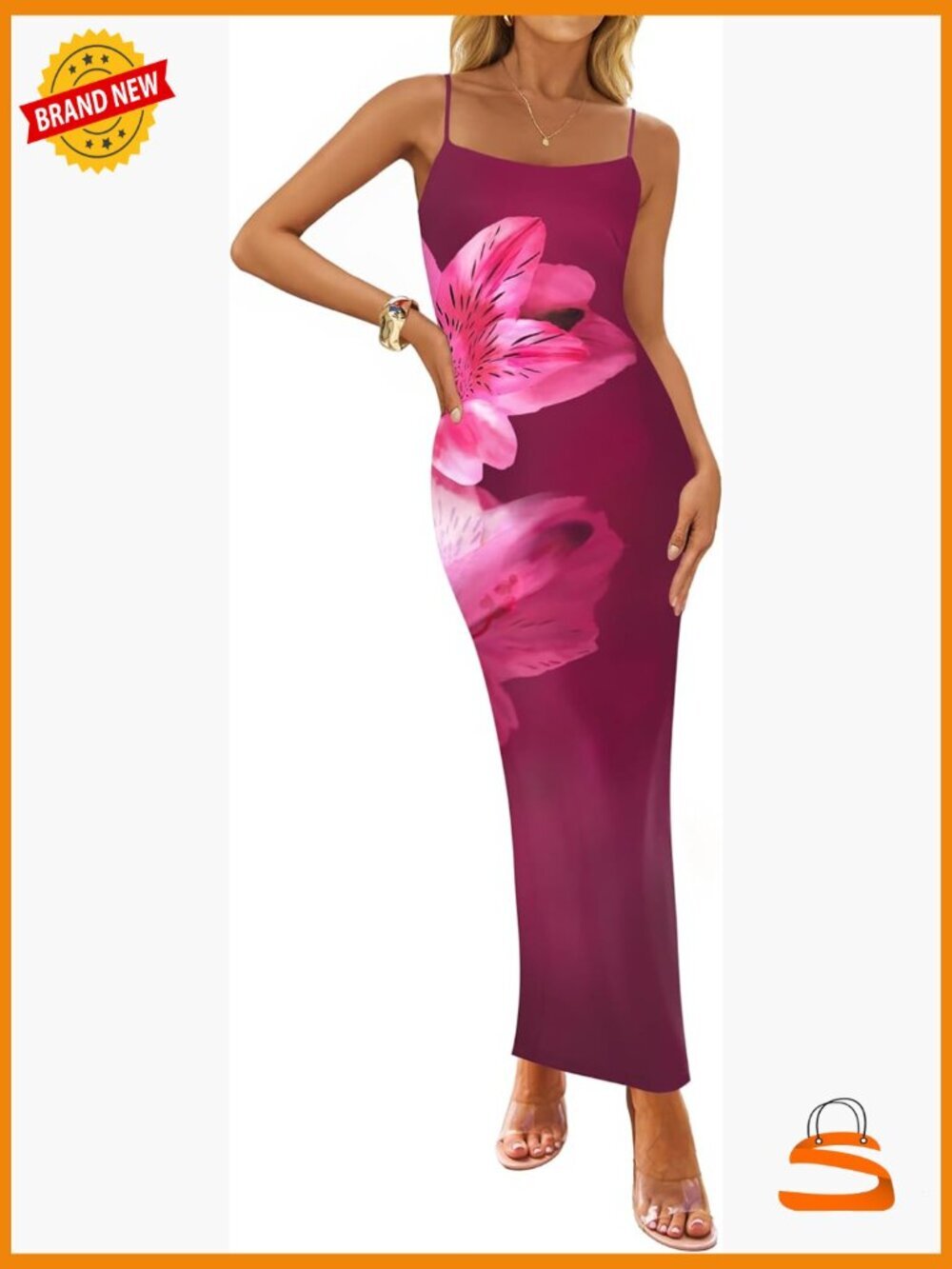 Spaghetti Strap Bodycon Maxi Dress Square Neck Floral Boho Sleeveless